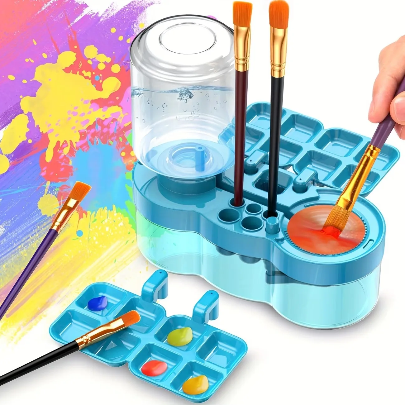 Brush Cleaner with Drainage Tray and Pen Holder, Upgraded Painting Tool, Water Circulation Brush Washer Suitable for Acrylic, Watercolor, and Water-Based Paints