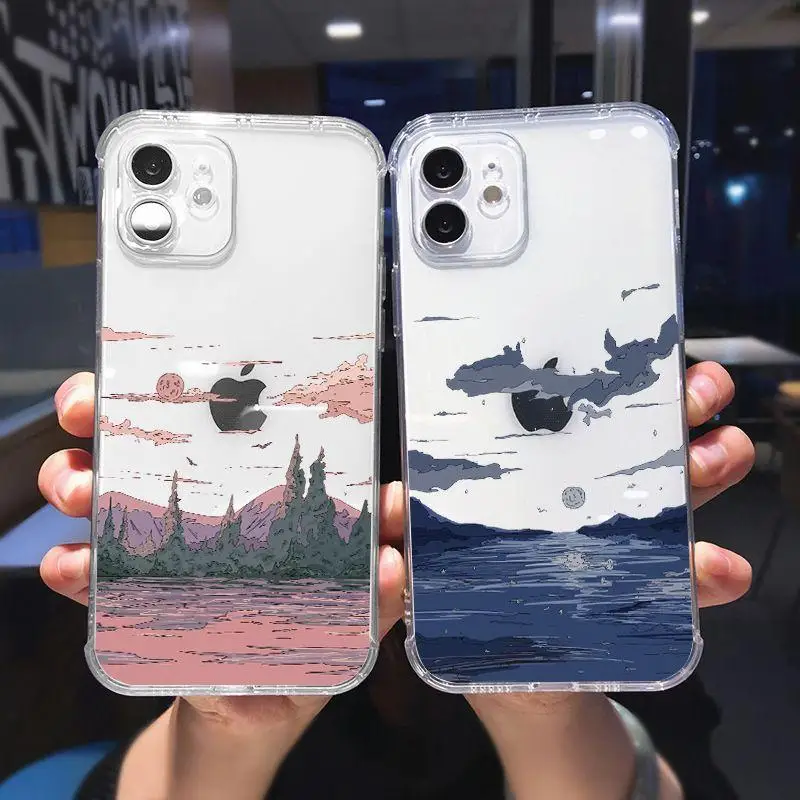 Anime Street Sunset Clouds Landscape Case Cover for Iphone 15 Pro Max 11 12 13 14 Pro Max 6 6S 7 8 Plus 13 Mini XS Max XR SE 2 3