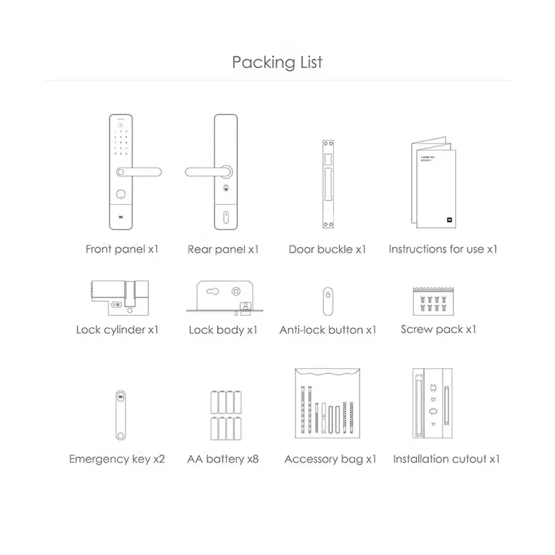 For Xiaomi Smart Door Lock E Fingerprint Bluetooth Homekit Unlock Anti-plug Safety Lock Body Work with Mi Home Apple Homekit APP