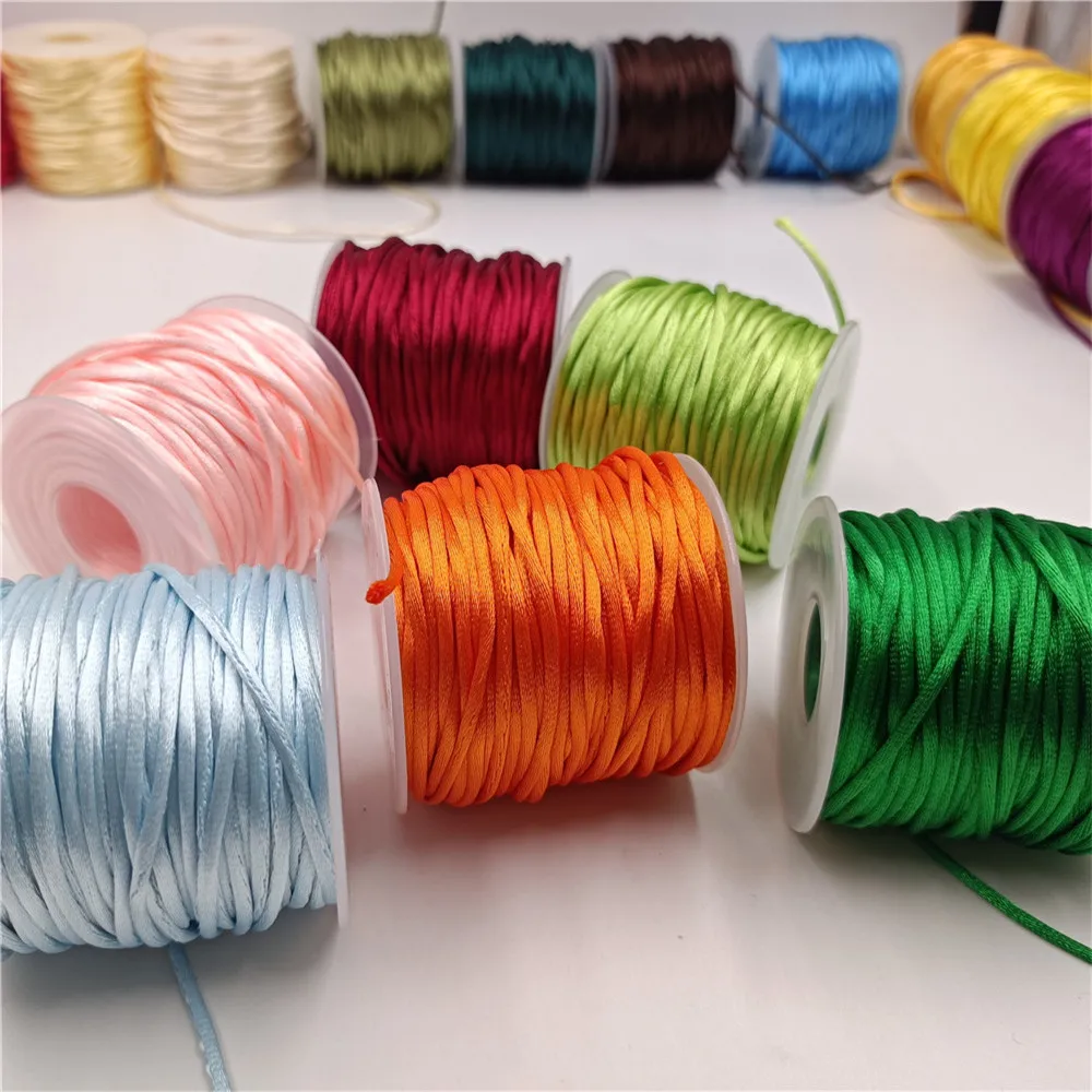 2MM Braided Macrame Silk Macrame Cord Rope Thread Wire DIY Chinese Knot Satin Bracelets Making Findings Beading 10-225Meters