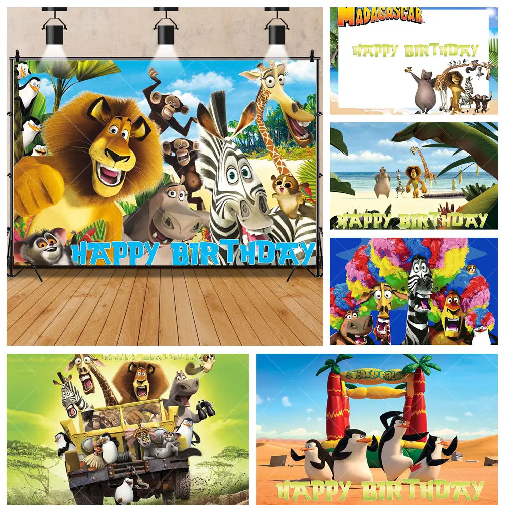 

Disney's Madagascar Jungle Safari Girls Boys Kids Birthday Party Baby Shower Backdrop Custom Photography Poster Decor Background