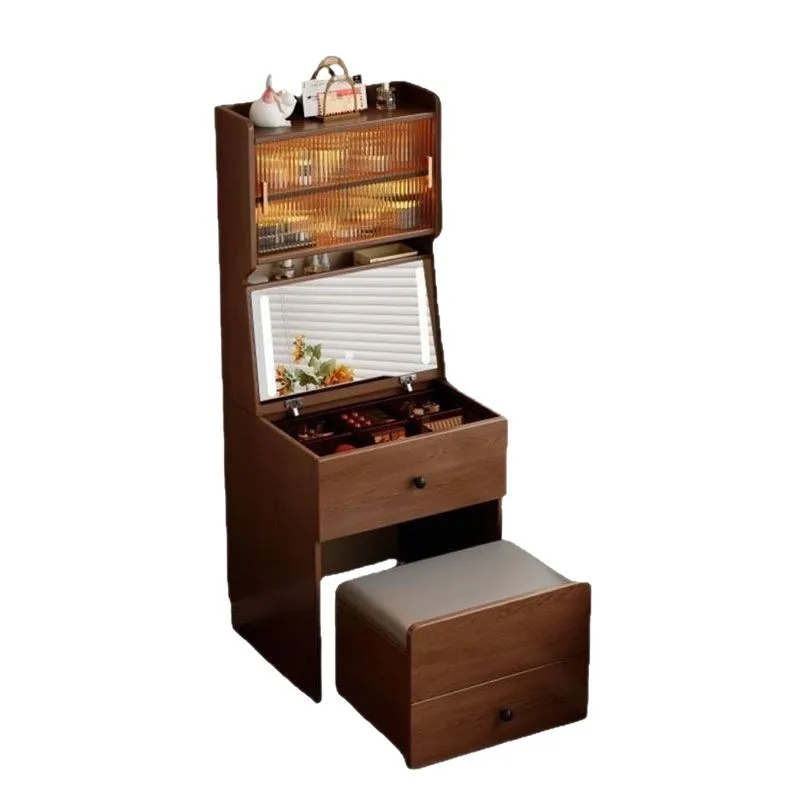 

Solid wood dresser bedroom simple modern cosmetic table small apartment bedside flip desk bookshelf integrated storage