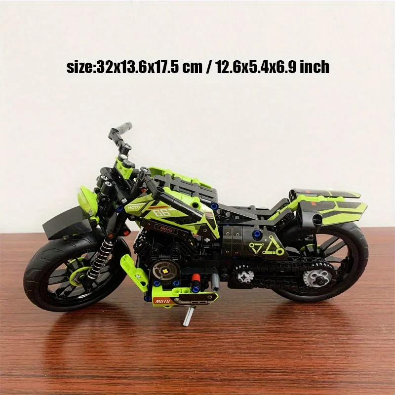 435pcs Motorcycle Model Building Blocks Set - Green, ABS Material, Toy for Birthday Christmas Gift