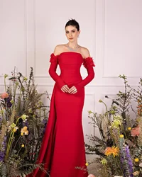 Simple Elegant Strapless Dresses Quater Sleeves Backless Off the Shoulder Mermaid Formal Wedding Party Dress