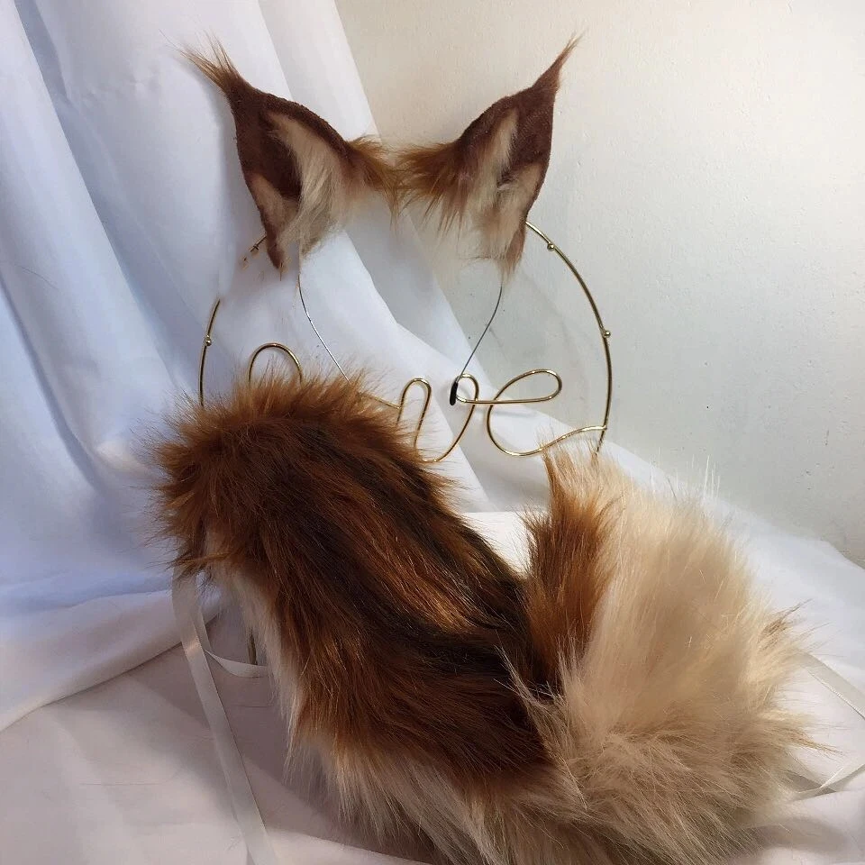 

Handmade Work Sciuridae Ears Hairhoop Tail Set For Anime Christmas Game Cosplay Costume Accessories