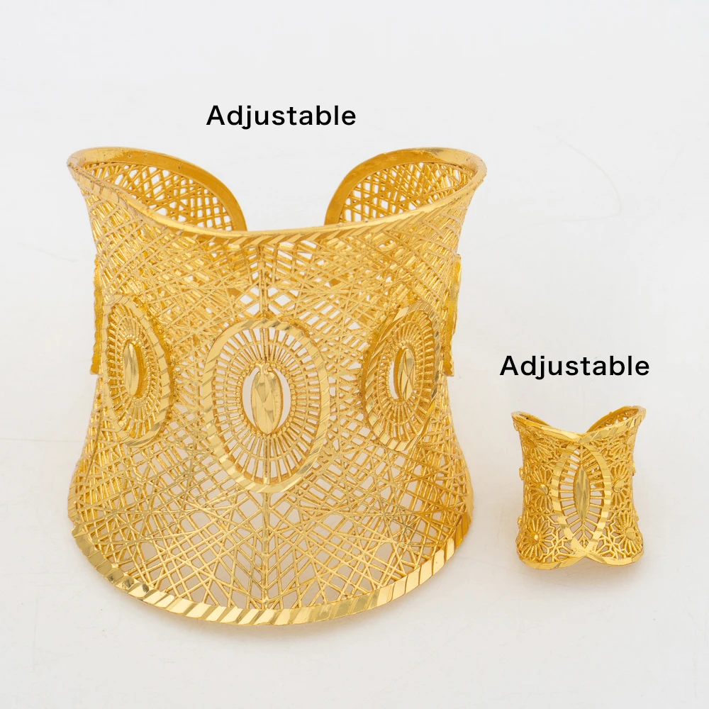 YM Dubai-Manschettenarmreif mit Ring für Frauen, 18 Karat vergoldetes Kupfer, Armband, Schmuck, nigerianische Hochzeit, Party, Geschenk, Schmuckzubehör 8