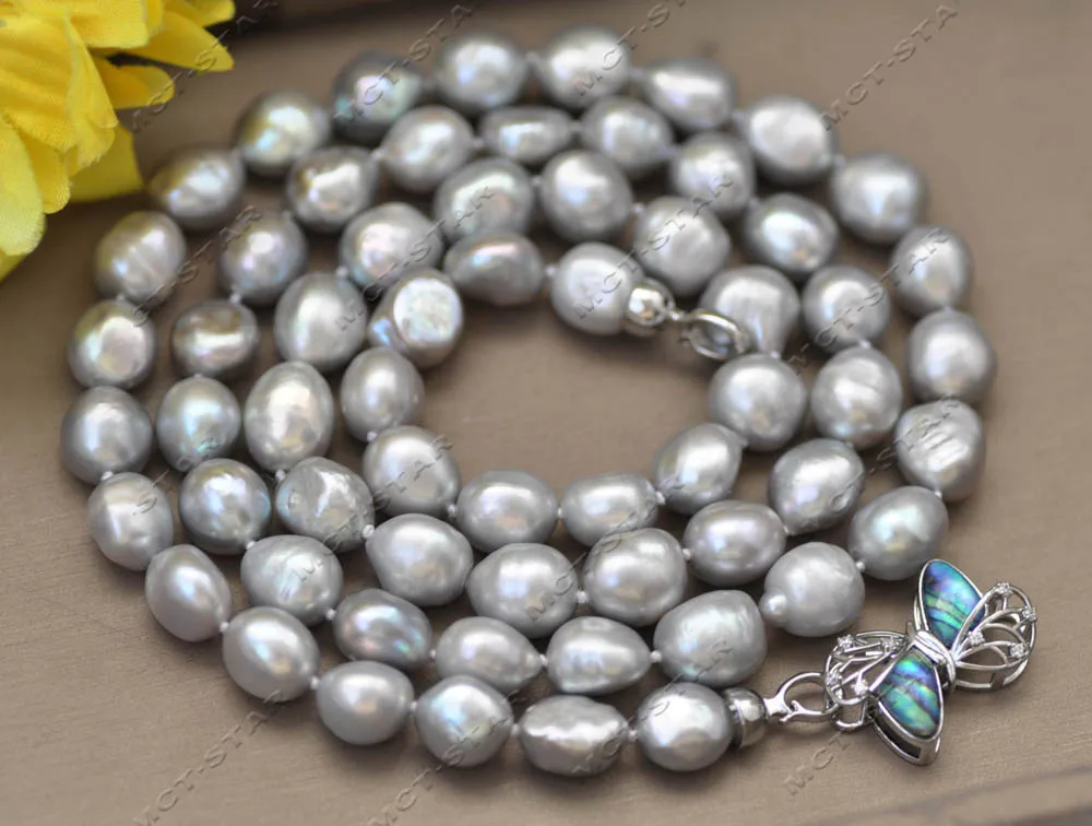 

MTC·STAR Z13160 33" 12mm Gray Baroque Freshwater Pearl Necklace Butterfly Custom jewelry