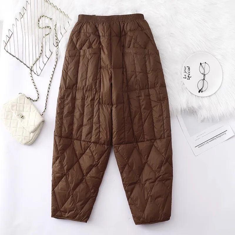 

Women Light Weight Windproof Down Cotton Trousers 2024 New Winter Casual Loose Thick Warm Female Quilted Outerwear Harem Pants