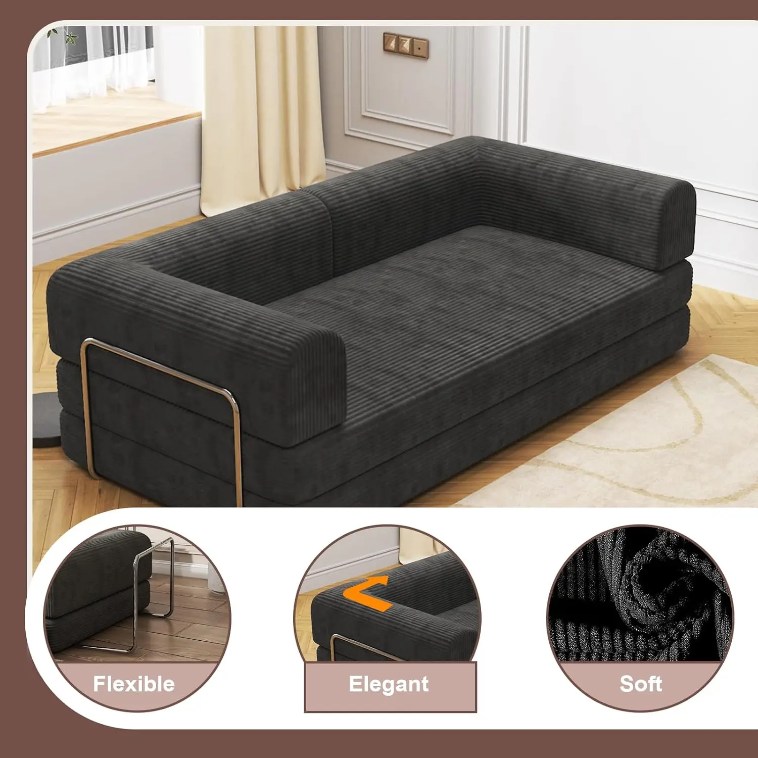 Convertible Corduroy Sleeper Sofa Bed,Folding Mattress Couch