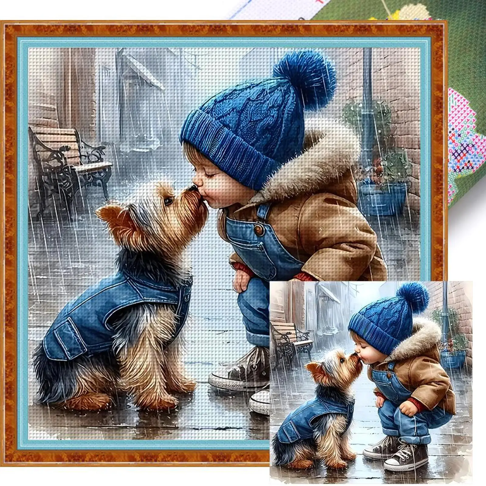 

Cute Cartoon Animal Dog Boy Full Embroidery Eco-cotton Thread 11CT Printed Boy Cross Stitch Kit Arts Ornament Home Decor 40x40cm