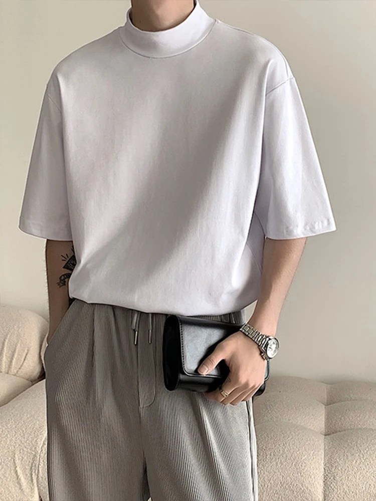 

Pure White f High Collar T-irt Men's Summer Heavyweight ort Sve St Trendy Brand Men's Faion Heavyweight Seve...