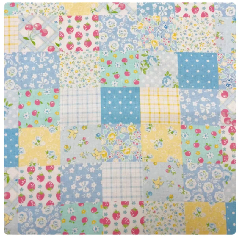 

Blue Strawberry Plaid Print Pure Cotton Plain Fabric, Handmade DIY Garment, Dress, Bag, Notebook Pillow Cap Sewing Cloth, M130