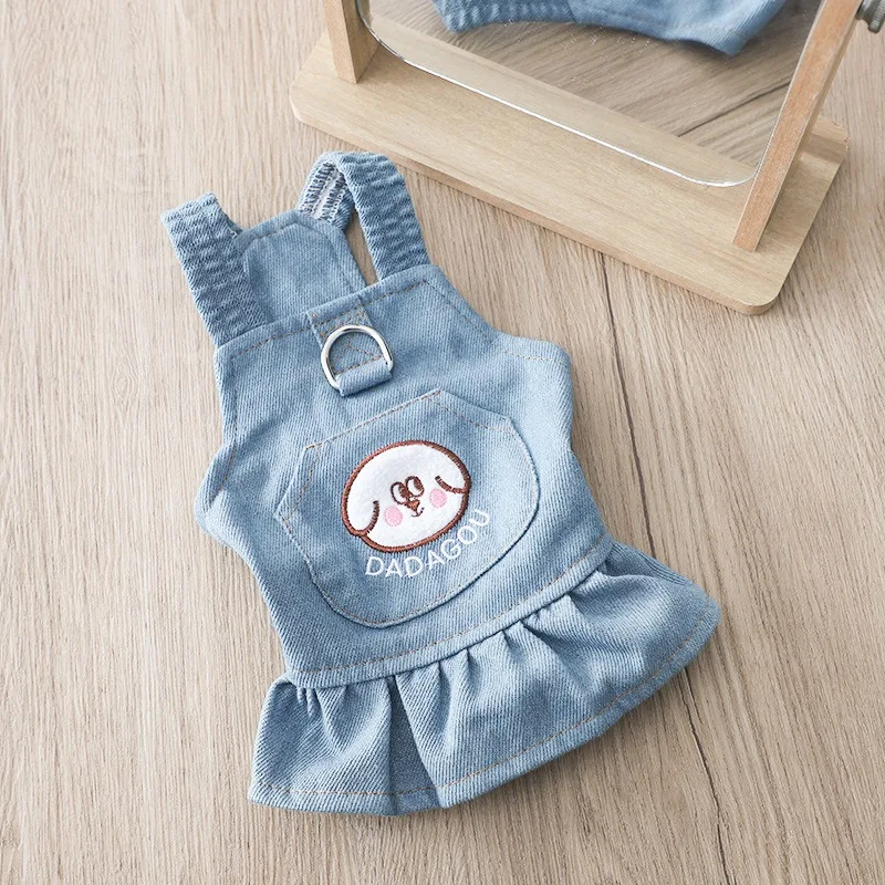 

Puppy Denim Skirt Summer Dog Carrier Skirt Leashable Pet Clothing Fashion Dog Clothes Teddy Two Leg Pullover Shirt