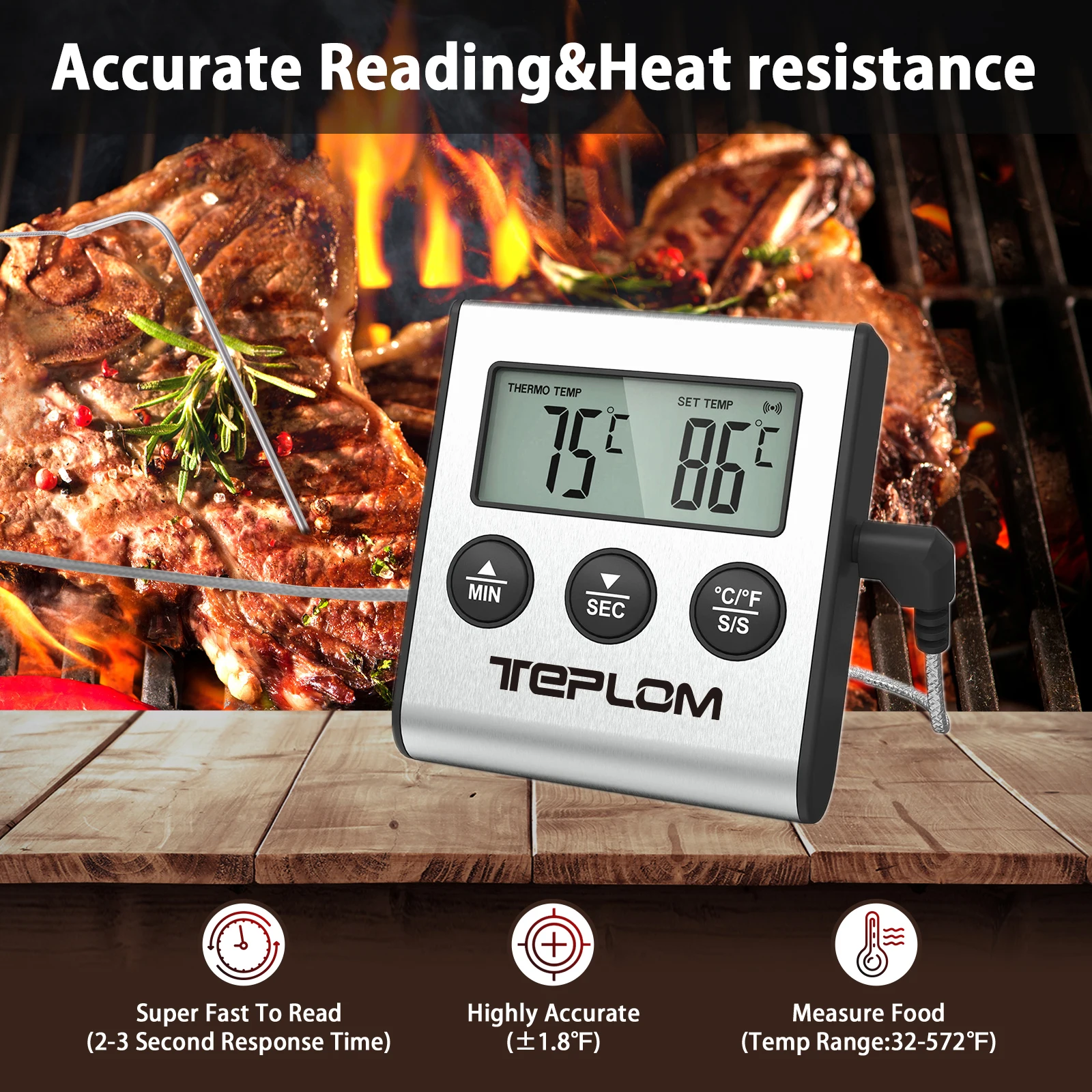 

Meat Thermometer, with Long Probe, Digital Meat Thermometer Grill Thermometer, Cooking Food Meat Thermometer Kitchen BBQ Oven