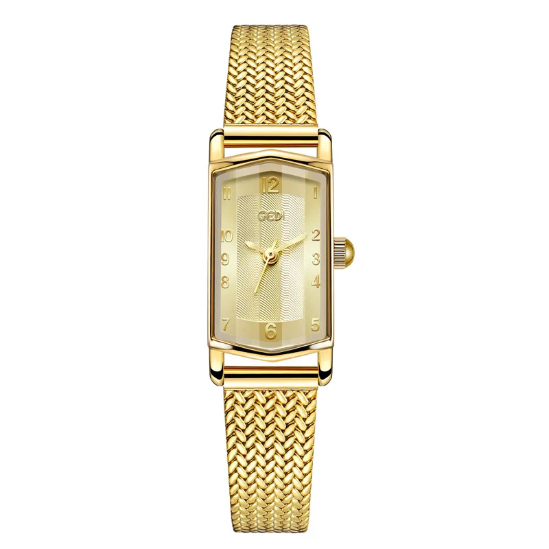 

2024 New Fashion Gedi Top Brand Luxury Gold Mesh Steel Vintage Rectangular Luxury Elegant Waterproof Ladies Quartz Gifts Watches