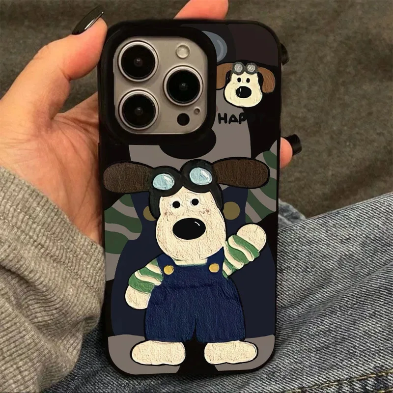 

Cartoon Animal Pilot Pattern Phone Case Oil Painting Style Silicone Cover for iPhone 16 Plus 15 Pro 14 13 Mini 12 11