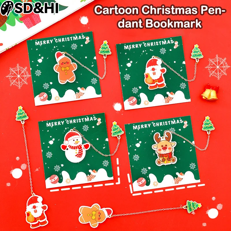 Cartoon Cute Christmas Bookmarks Fashion Santa Claus Snowman Tree Pendant Bookmark Student Stationery School Supplies Gifts