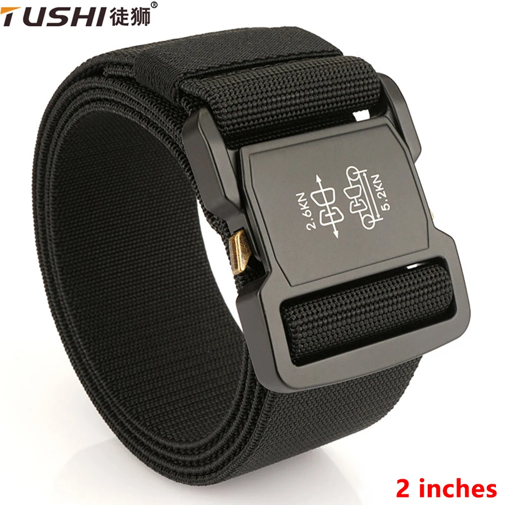 

TUSHI 2 inches Tactical Belt Nylon Military Army Elastic belt Outdoor Metal Buckle Police Heavy Duty men's Training Hunting Belt