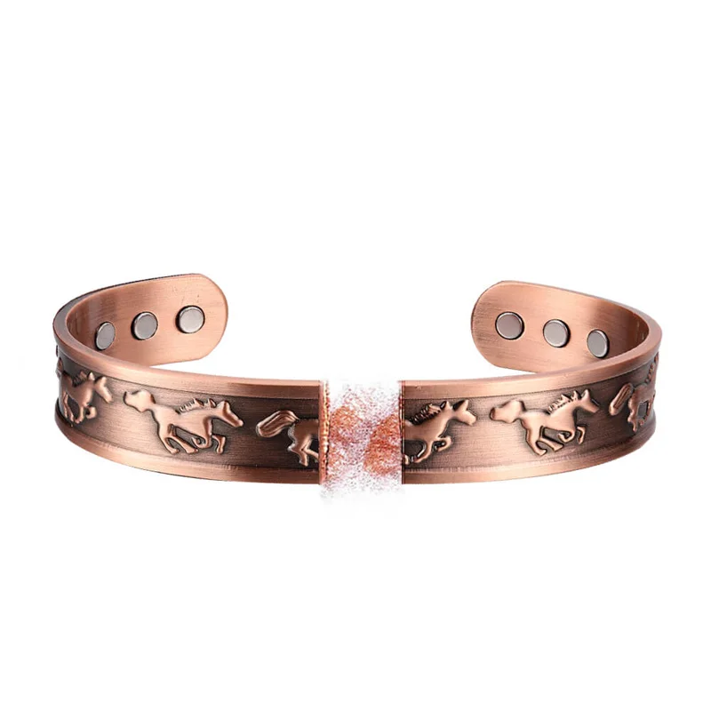 Oktrendy, brazalete magnético de cobre, pulseras para hombres, energía de salud amplia, brazalete ajustable de 15mm con caballo galopante tallado