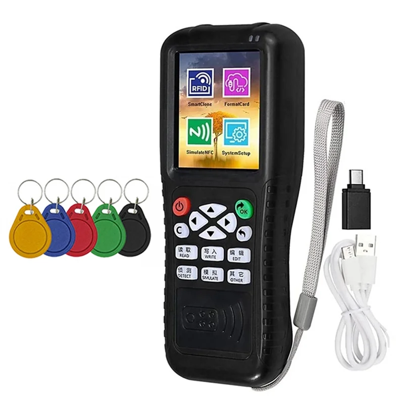 

A37T-X100 RFID NFC Smart Card Reader Writer +5XUID Keychain RFID Duplicator ID IC Card Programmer Encrypted Key Copier