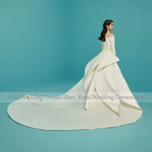 Imagen 2 del producto Vestido de novia de lujo con hombros descubiertos, vestido de novia de columna de manga larga con tren desmontable, vestidos de novia con cuentas de flores de satén