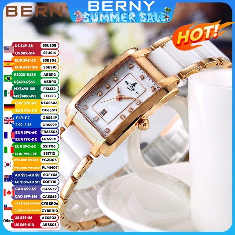

BERNY Women Watch Quartz Ceramic Bracelet Butterfly Buckle Waterproof Fashion Gold Female Clock Relogio Feminino Birthday Gift