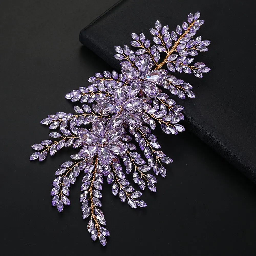 SLBRIDAL Handgefertigte bunte Strass-Kristalle, florale Braut-Tiara, Stirnband, Kopfschmuck, Damenschmuck, Haarschmuck – Detail 9