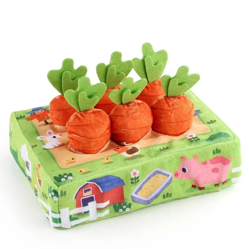 Baby Teether Plush Carrot Rattle Toy Chewable Sensory Montessori Pulling Activity Toy for Newborn Infant Learning