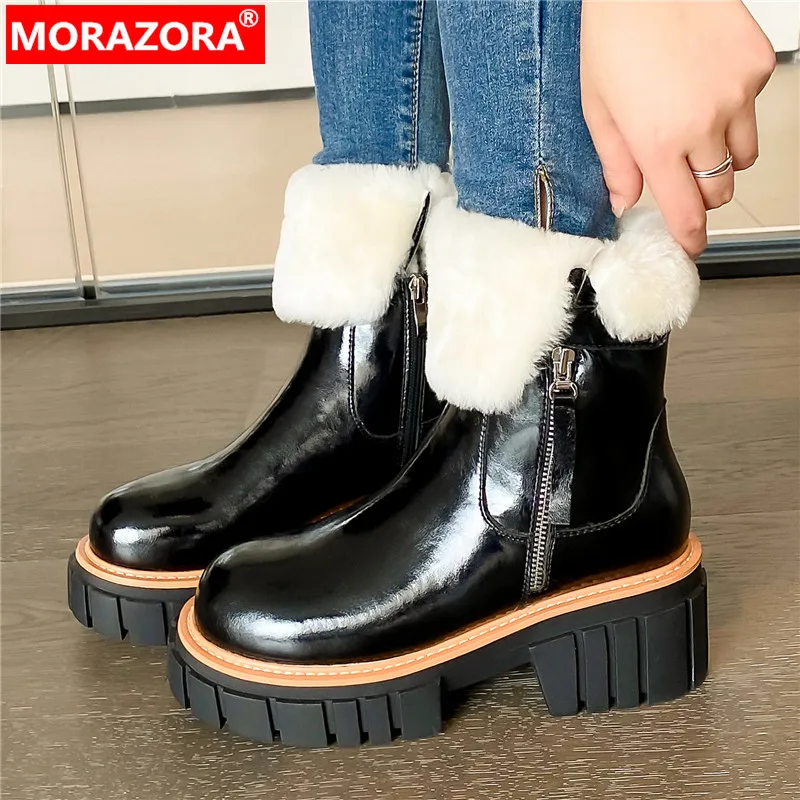 

MORAZORA 2024 New Size 34-42 Winter Flush Ankle Boots Genuine Leather Snow Women Boots Ladies Zipper Platform Boots