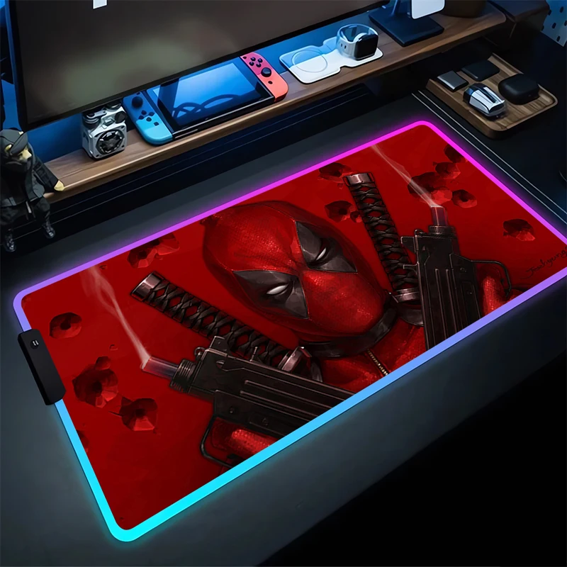 Imagem -03 - Deadpool Kawaii Mouse Pad Led Portátil Marvel Anime Estendido Teclado Tapete Rgb 900x400 Mousepad Computador Xxl Gamer Gabinete Tapete de Mesa