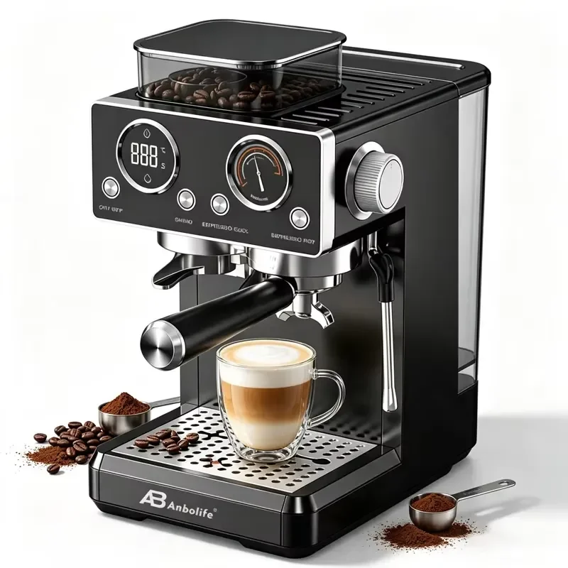Anbo Customizable 20bar Espresso Coffee Machine With 20 Grind Settings Powerful Frothing System to Make Cappuccino and Latte