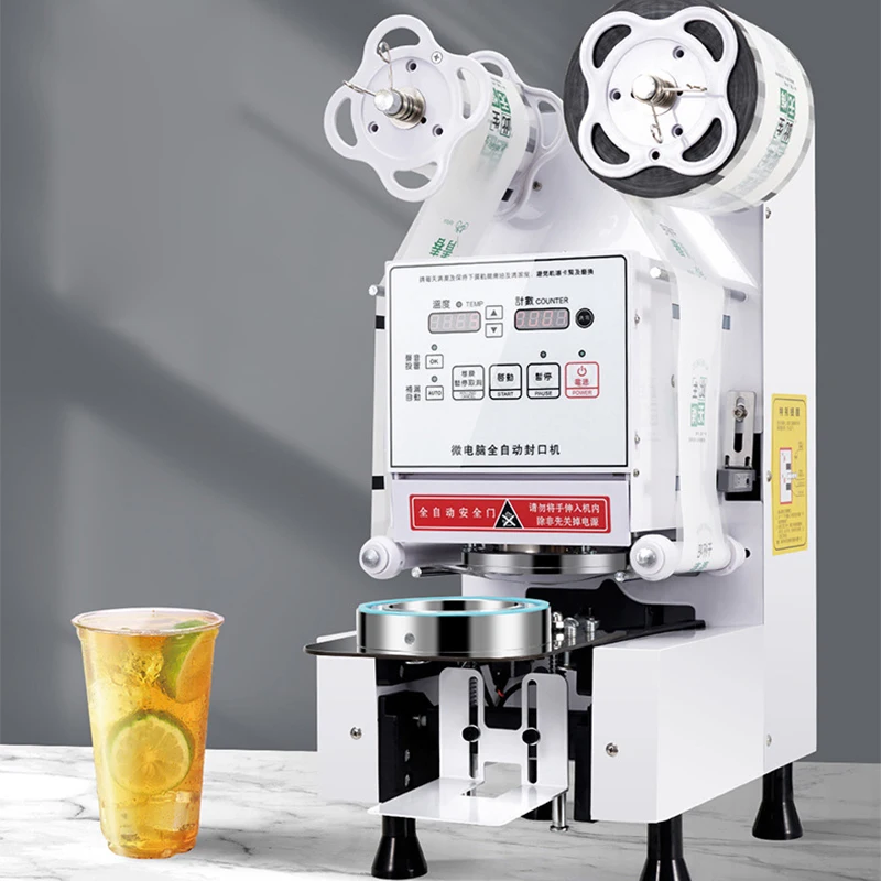 Mesin penyegel otomatis penuh untuk teh susu penggunaan komersial kaliber 88/90/95 kertas plastik minuman panas dan dingin langsung dari pabrik