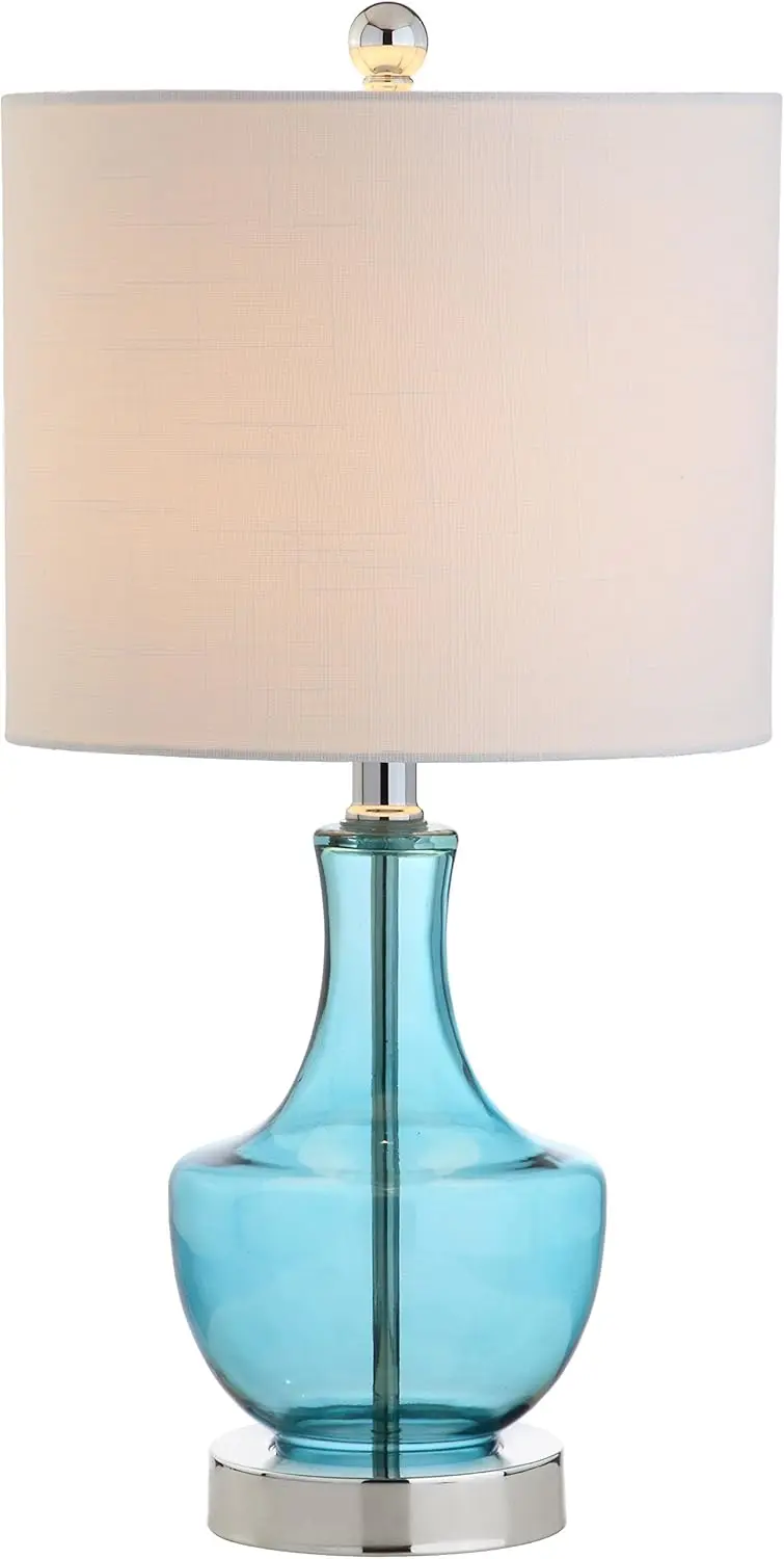 

Настольная лампа Amalfi Blue Glass 20 дюймов с белым льняным абажуром, основанием в форме капли, светодиодной лампочкой, сертифицированная UL, для современной спальни