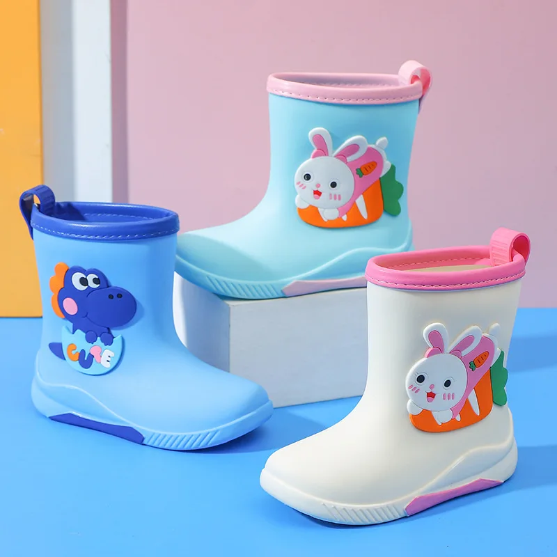 Children Rain Boots Baby Cute Cartoon Water Shoes Girls Boys Waterproof Non-Slip Water Boots Kids PVC Soft Rubber Shoes 레인부츠