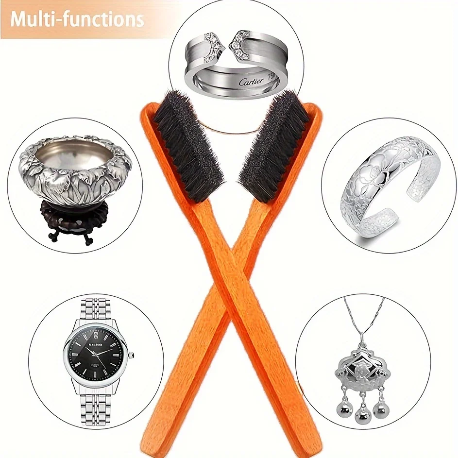 yZ[z2pcs/set Horse Mane Detail Brush Kit, Silvery Care Kit for Detail Polishing, Jewelry Paint Surface, Silverware Cutlery