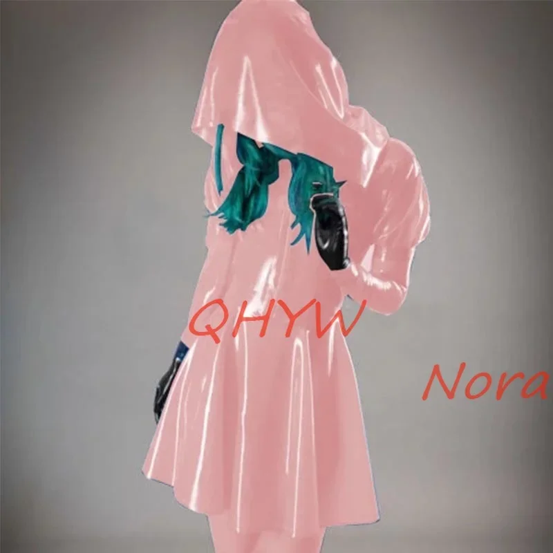 Handmade Women Baby Pink Latex Dress with Hat Rubber Women Cute Short Skirt with Front Zip Size XS-XXL Custom Made