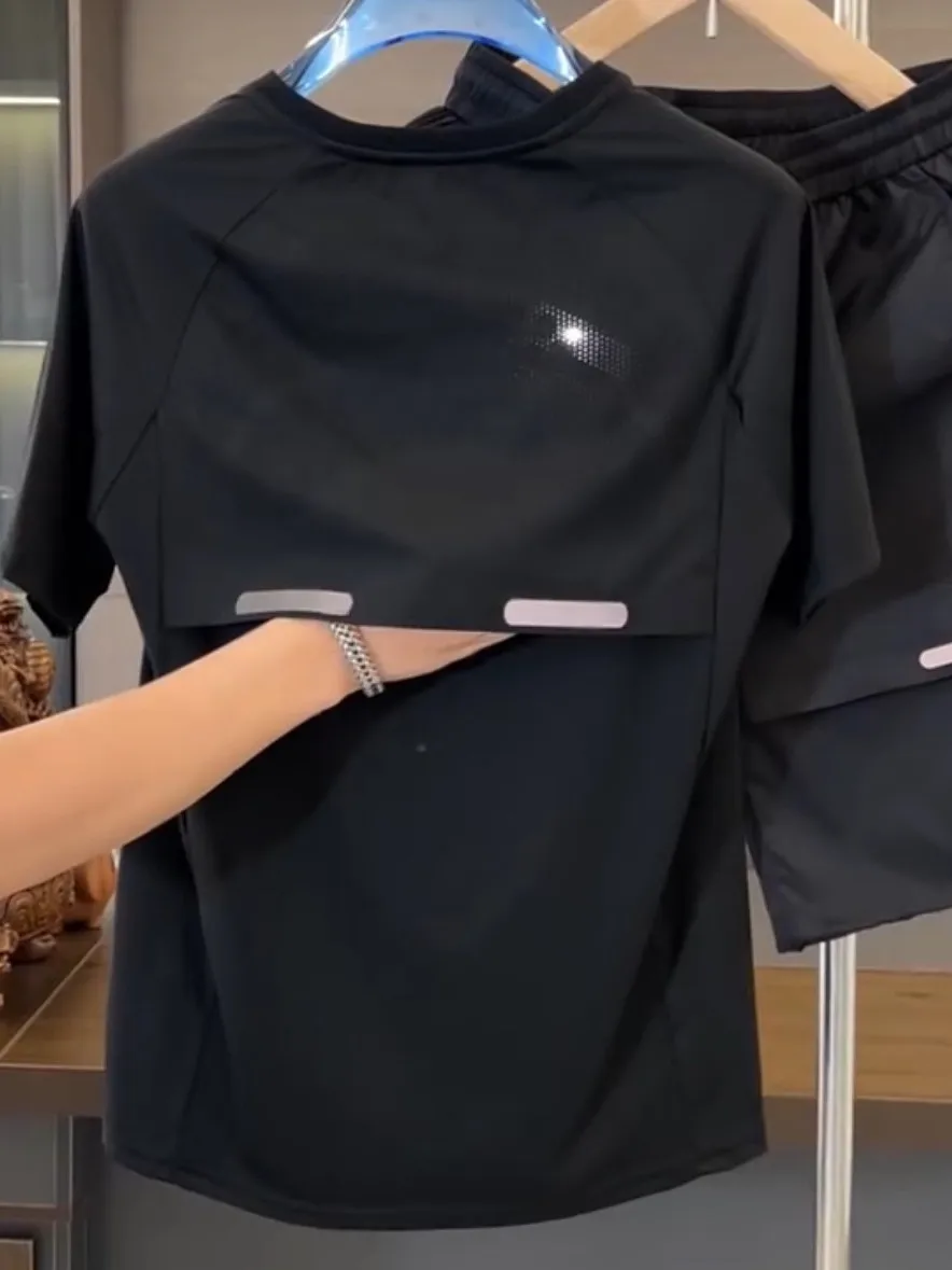 

Men's Sportswear Ice Silk Me ort Sve Two-Piece Set Qui Dry Breathable Elastic Casual Summer Cool Comfortable Pants