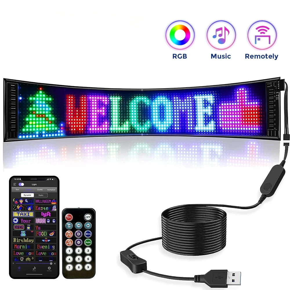 

Smart LED Matrix Pixel Panel Bluetooth App Control Scrolling Bright Advertising Signs Waterproof USB 5V LED Car Sign Display