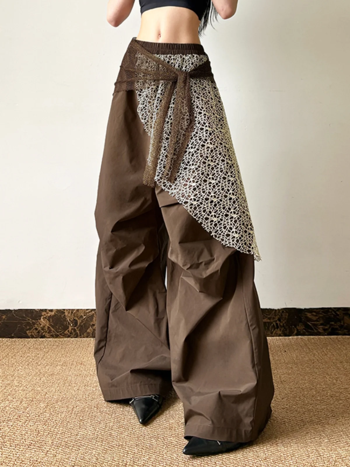 

SylCue American Sle Casual Pants High Waist Wide Leg Loose Fit Pleated Workwear Jazz Loose plus Size Women's Faionable