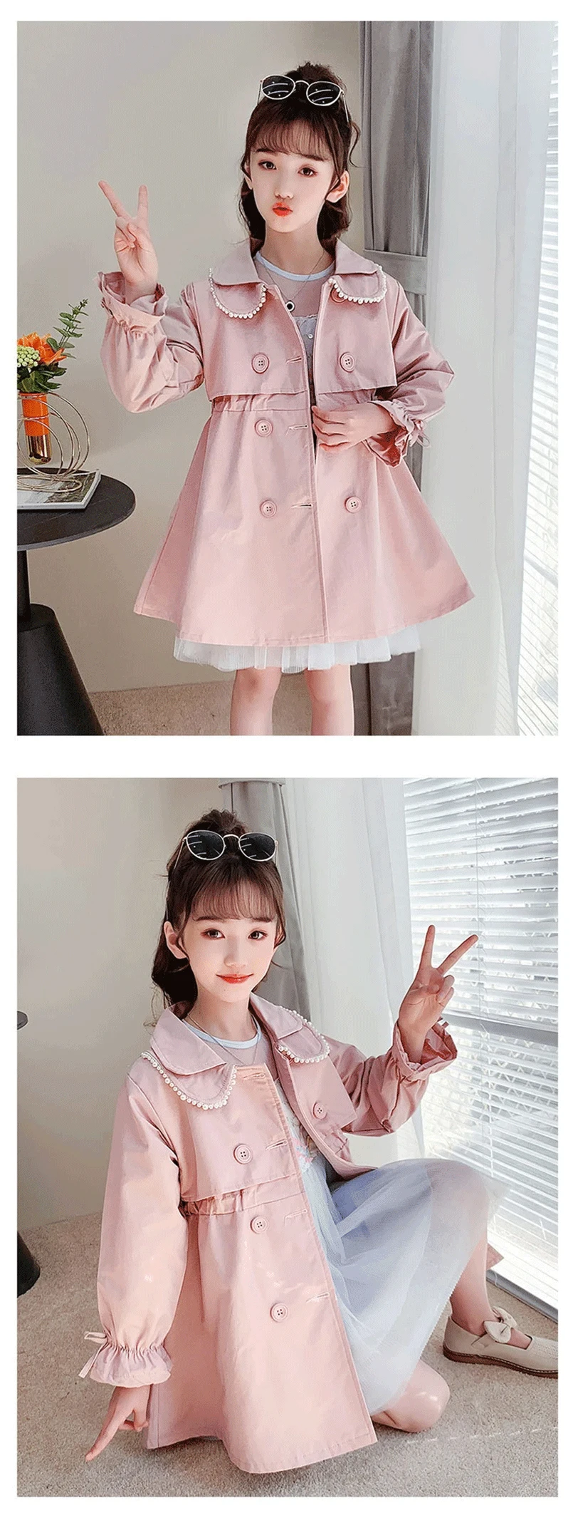 2024 frühling Herbst Neue Ankunft Mode Koreanischen Stil Mädchen Graben Mantel kinder Oberbekleidung Lange Windschutz Jacke Für Mädchen 4-12Y – Detail 13