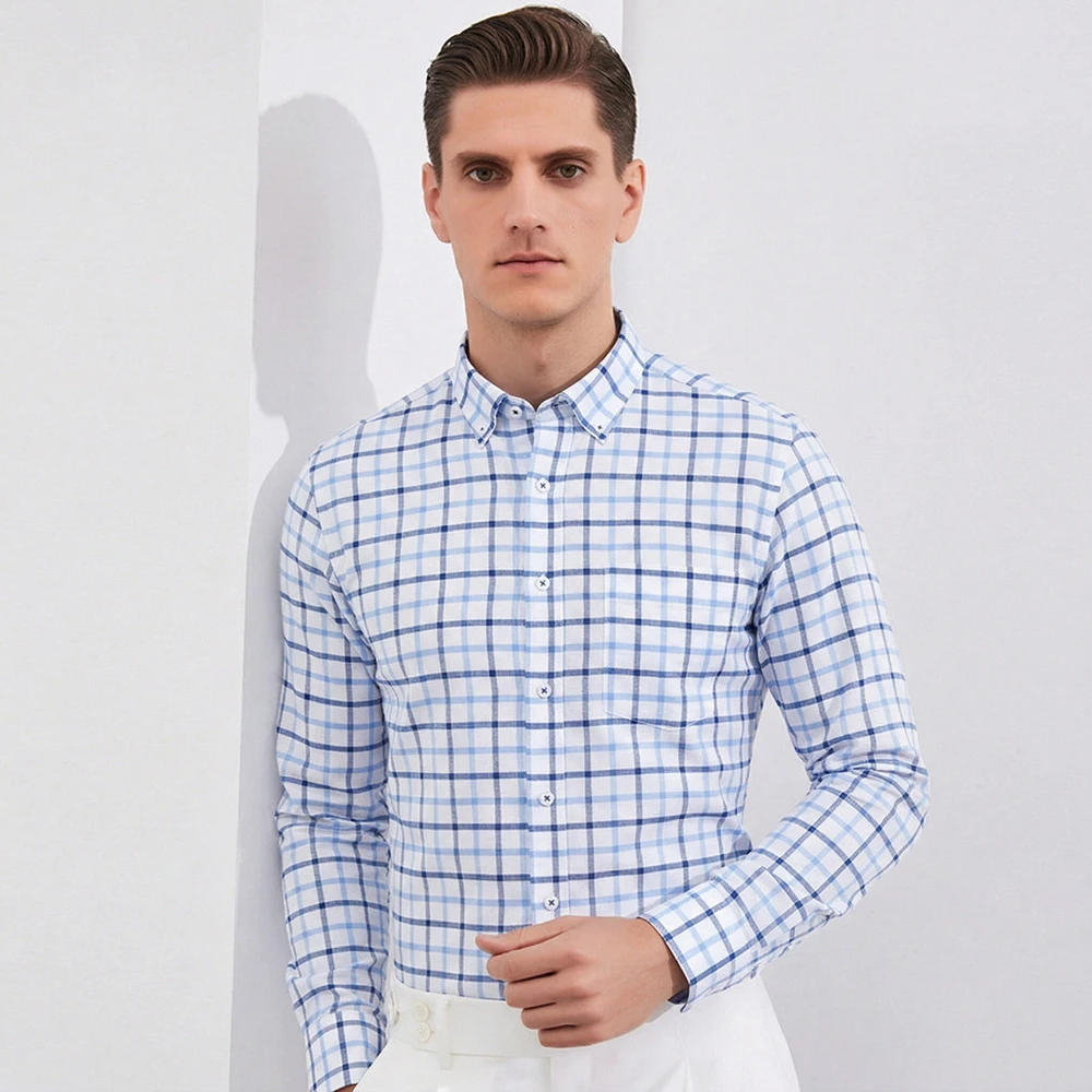 

Men's Regular-Fit Oxford Button Down Checkered Shirt, Long Sleeve 100% Cotton Solid Color/Striped/Plaid Casual Dress Shirts