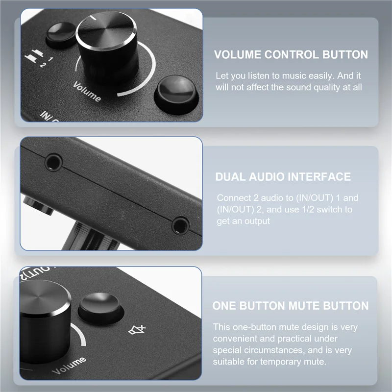 

3.5Mm 2 Input 1 Output/1 Input 2 Output Audio Splitter Switcher One-Key Mute Button