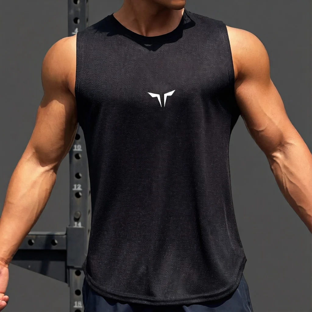 Men's trendy street fitness vest, men's sleeveless training shirt, outdoor fitness gym, park T-shirt