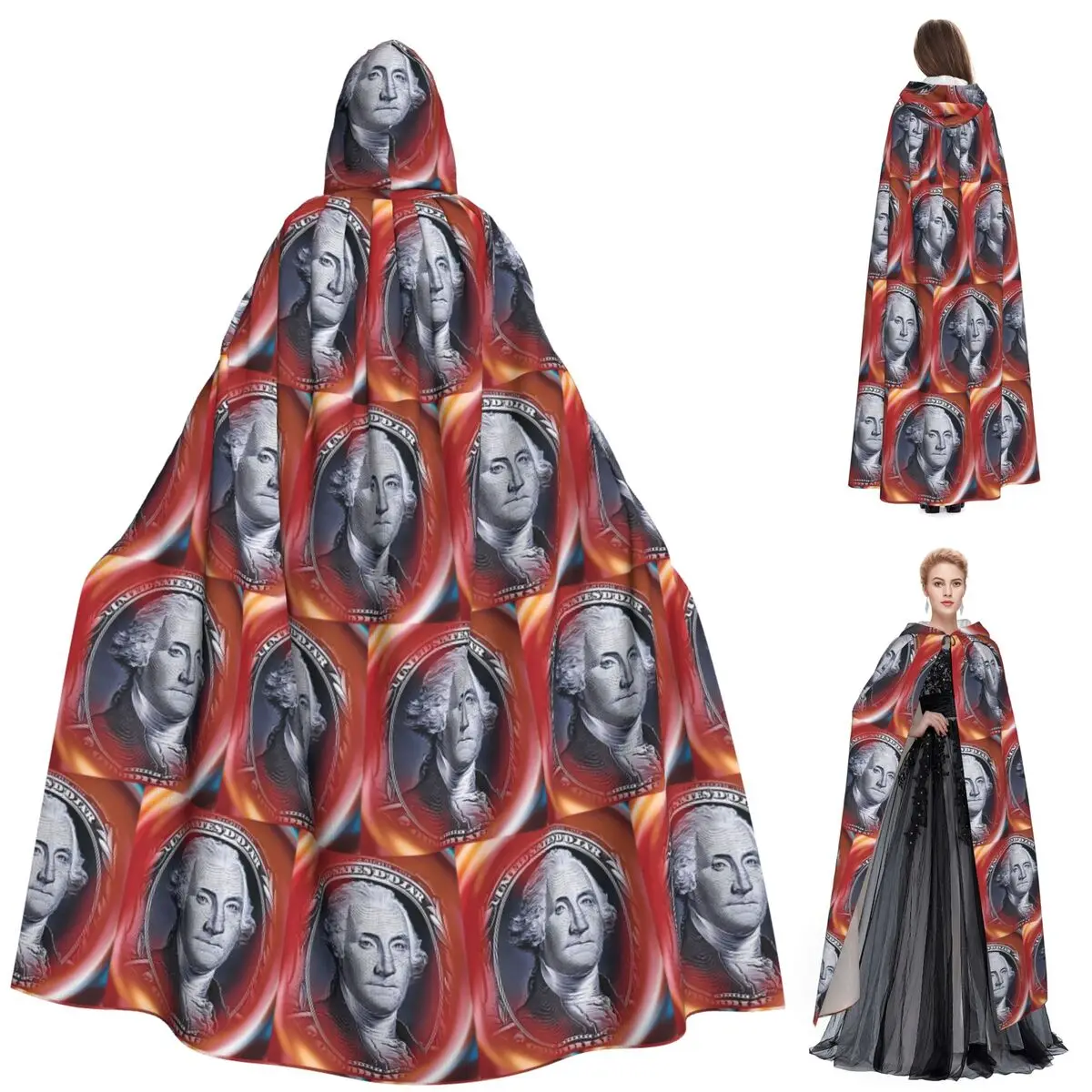

Длинный плащ с капюшоном Джорджа Вашингтона и Авраама Линкольна, средневековый костюм ведьмы, накидка для косплея, накидка на Хэллоуин, вампир, для взрослых, унисекс