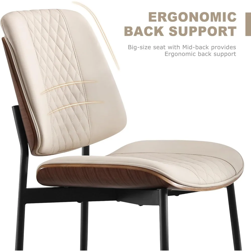 طقم كراسي طعام مكونة من قطعتين، كرسي مطبخ بدون ذراع من جلد البولي يوريثان على طراز الجوز الحديث، كرسي جانبي من خشب Bentwood في منتصف القرن بأرجل معدنية