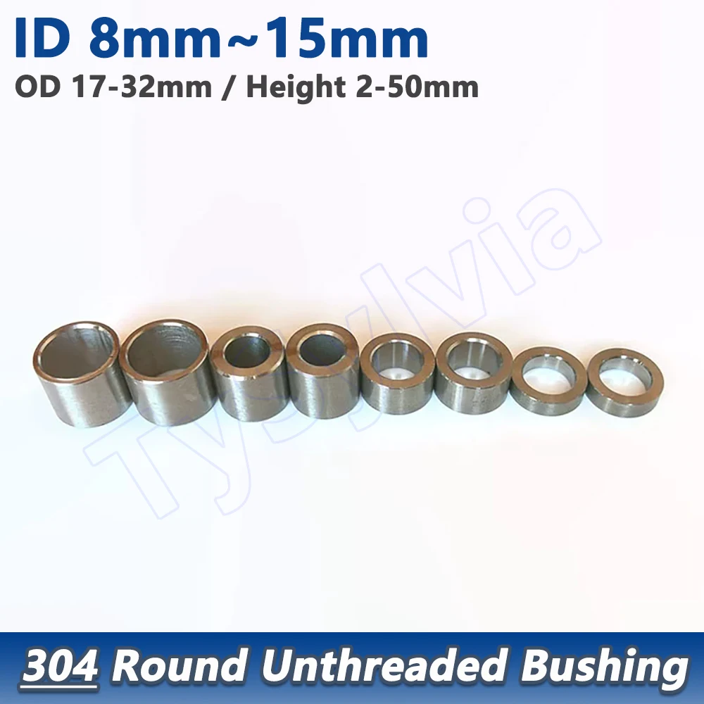 Inner Dia 8-15mm 304 Stainless Steel Hollow Bushing Round Washer Gasket Unthreaded Spacer OD 17-32mm