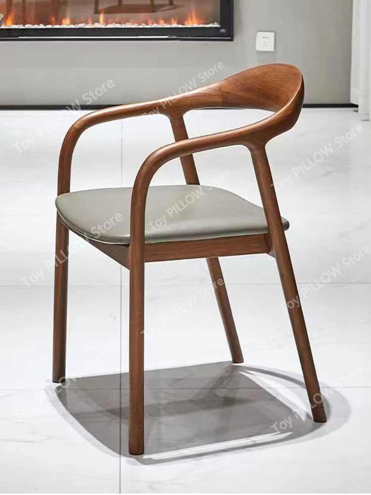 

Nordic simple solid wood dining chair home backrest leather comfortable stool new Chinese table