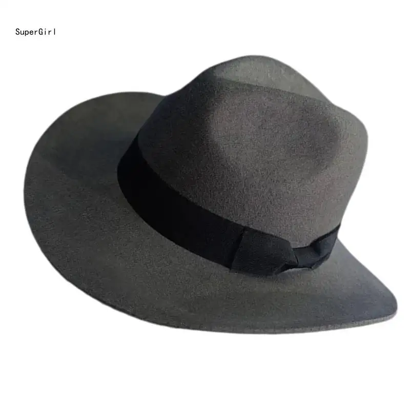 Classical Hat Wide Brimmed Homburg Hat Gift for Boyfriend Top Hat Wide Brimmed J78E