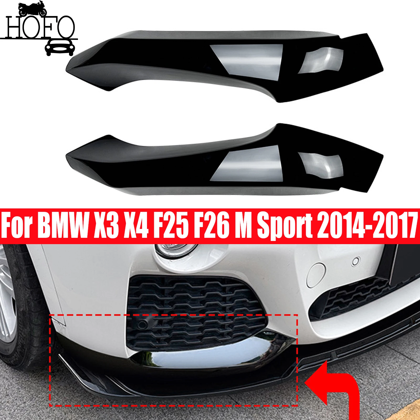 

Front Bumper Lip Splitter 1Pair Spoiler Diffuser Cover For BMW X3 X4 F25 F26 M Sport 2014-2017