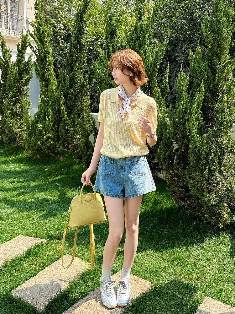 

High Waist Denim orts Women's Summer Hot Pants Double Front kets A-Line ape Versatile Ladies Jeans orts Spring Blue